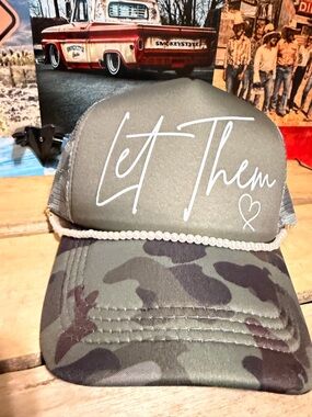 Camo Trucker Hat with DTF print  “Let Them”